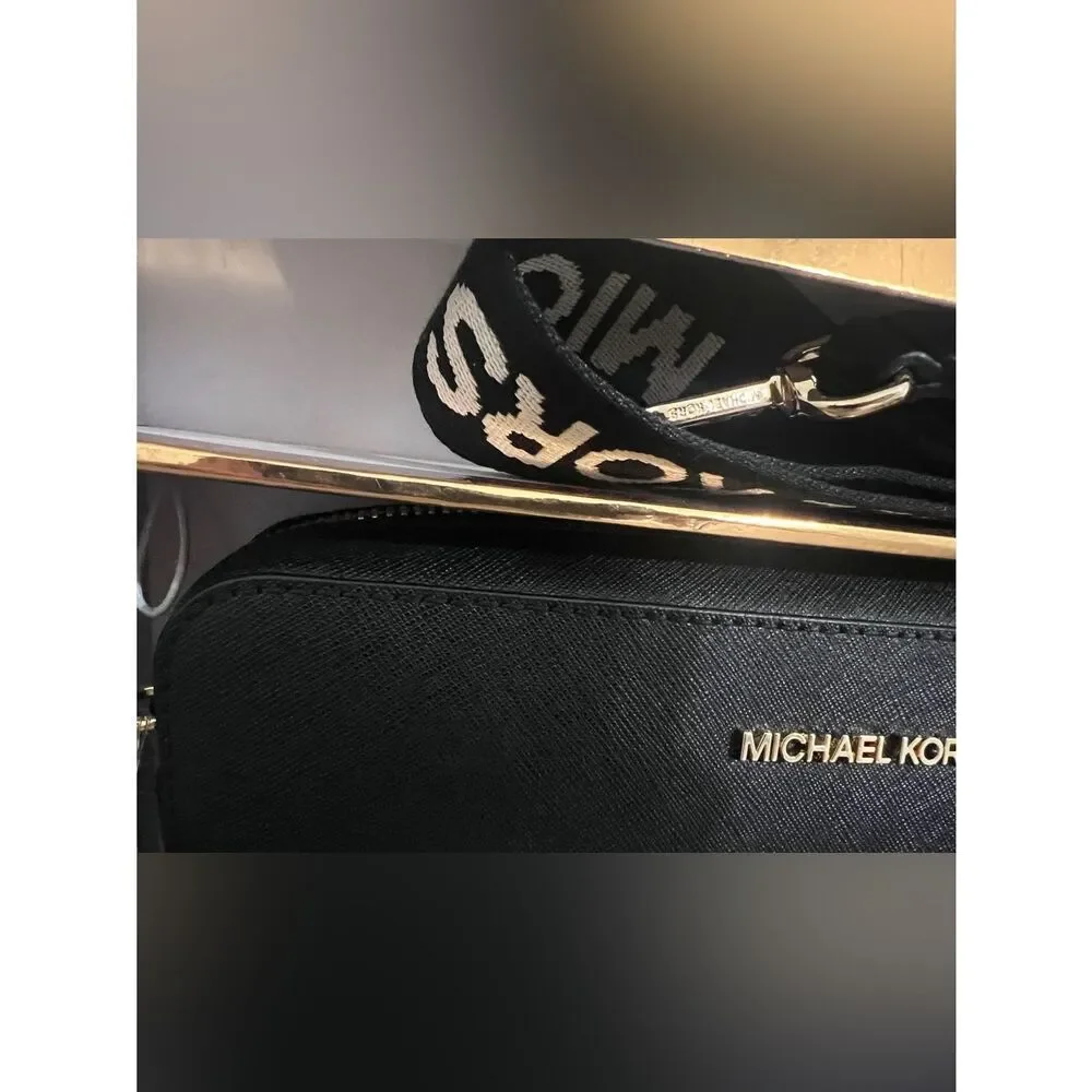 MICHAEL KORS Jet Set Large EW Xbody W/ WBG Leather Black NWT $ 198